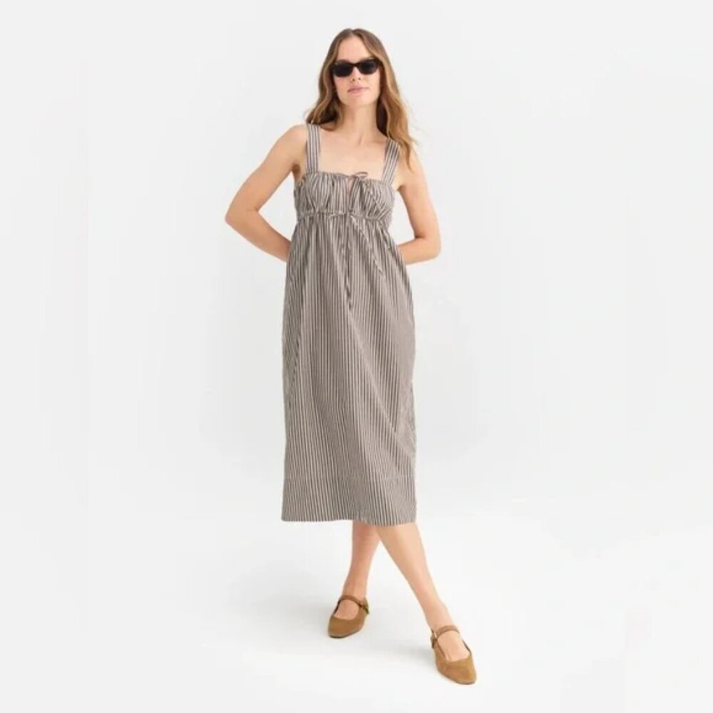 MATE the Label Organic Poplin Pocket Midi Dress in Java Stripe